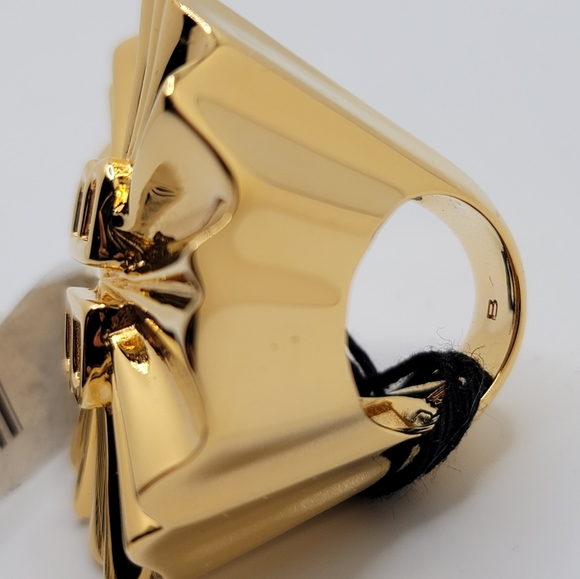 Balenciaga BB Thick Gold Ring US 5 5.5 Heavy Solid Chunky Flower Round Statement - Picture 3 of 10